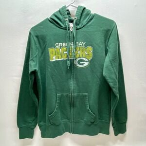 Green Bay Packers Full Zip Hoodie Women's Small NFL Team Apparel Distressed Logo